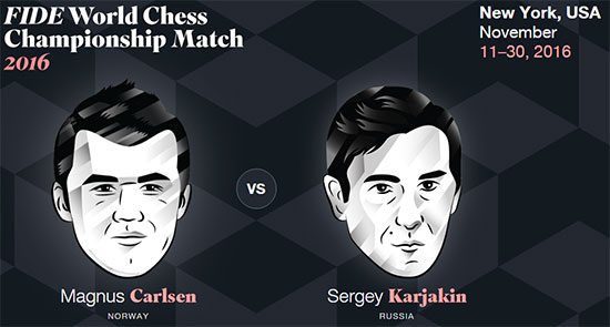 Матч за звание чемпиона мира 2016 онлайн, Карякин - Карлсен, Нью-Йорк